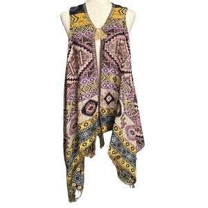 Boho Hippie Southwest Print Fringed Vest One Size